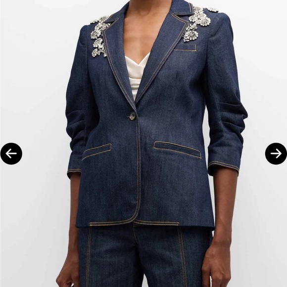 Cinq A Sept NWT $595 Khloe Crystal Chrysanthemum Blazer 2 Indigo - Picture 2 of 9